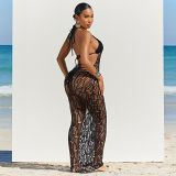 Sexy openwork backless neck three-piece beach dress suit