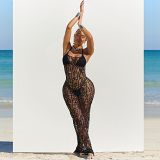 Sexy openwork backless neck three-piece beach dress suit
