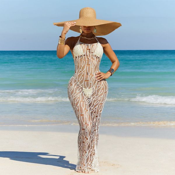 Sexy openwork backless neck three-piece beach dress suit