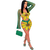 Ladies beach suit sexy hand-crocheted sunflower fashion 2 piece skirt set