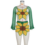 Ladies beach suit sexy hand-crocheted sunflower fashion 2 piece skirt set