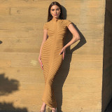 Fashion short sleeve round neck slim dress sexy nightclub club knit see through long dress