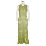 Sexy ladies dress fashion knitted hollow out beach maxi dress