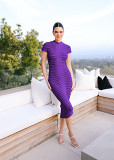 Fashion short sleeve round neck slim dress sexy nightclub club knit see through long dress