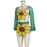 Ladies beach suit sexy hand-crocheted sunflower fashion 2 piece skirt set