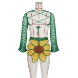 Ladies beach suit sexy hand-crocheted sunflower fashion 2 piece skirt set