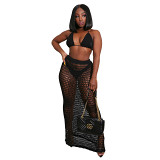 Summer new hand-knitted openwork beach sexy mesh perspective two piece set