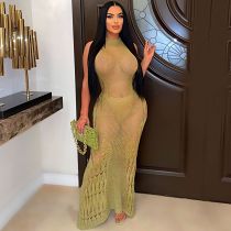 Sexy ladies dress fashion knitted hollow out beach maxi dress