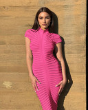 Fashion short sleeve round neck slim dress sexy nightclub club knit see through long dress