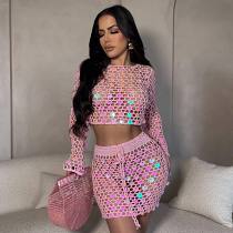 Hand-crocheted sequined skirt two piece beach skirt set