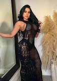 Sexy ladies dress fashion knitted hollow out beach maxi dress