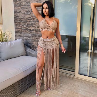 Hand-crocheted perspective beach skirt fashion set