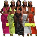 Summer new hand-knitted openwork beach sexy mesh perspective two piece set