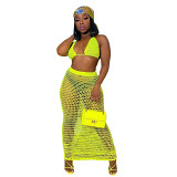 Summer new hand-knitted openwork beach sexy mesh perspective two piece set