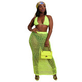 Summer new hand-knitted openwork beach sexy mesh perspective two piece set