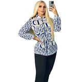 Casual printed slim jacket women coat