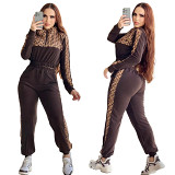 New fashion casual printed ladies sweater 2 piece tracksuit set