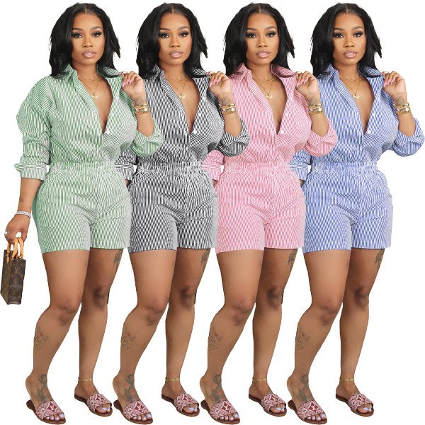 Fashion casual striped button lapel two-piece suit