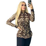 Casual printed slim jacket women coat