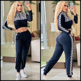 New fashion casual printed ladies sweater 2 piece tracksuit set