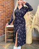 Ladies casual printed loose shirt long dress