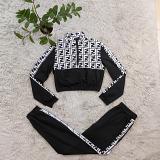 New fashion casual printed ladies sweater 2 piece tracksuit set