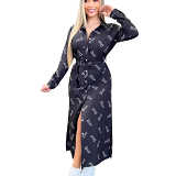 Ladies casual printed loose shirt long dress