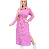 Ladies casual printed loose shirt long dress