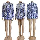 Casual printed slim jacket women coat