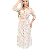 Ladies casual printed loose shirt long dress