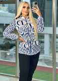 Casual printed slim jacket women coat
