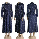 Ladies casual printed loose shirt long dress
