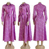 Ladies casual printed loose shirt long dress