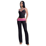 Fashion slim strap pleated anti low waist micro-pants 2 piece set