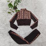 New fashion casual printed ladies sweater 2 piece tracksuit set