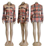 Casual printed slim jacket women coat