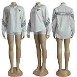 New embroidered solid color long sleeve simple casual shirt in summer