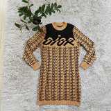Fashion round neck casual knitted sweater dress