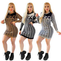Fashion round neck casual knitted sweater dress