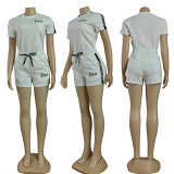 Ladies embroidered short sleeve shorts embossed set