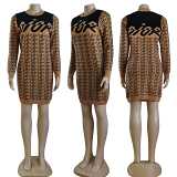 Fashion round neck casual knitted sweater dress