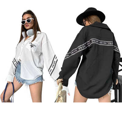 New embroidered solid color long sleeve simple casual shirt in summer