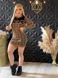 Fashion round neck casual knitted sweater dress