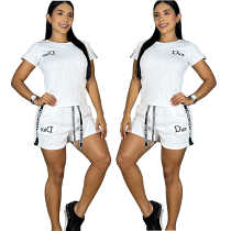 Ladies embroidered short sleeve shorts embossed set