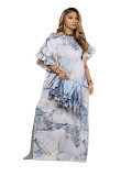 Summer leisure printed loose short sleeve long women dress