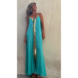 New lace-up halter neck casual relaxed holiday loose maxi women sleeveless swing dress