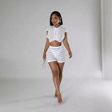 Sexy short sleeve crop top knitted see through shorts set 2 piece outfits
