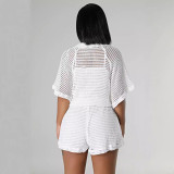 Hollow cardigan 3 piece set camisole top shorts summer casual women outfits