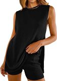 Knitted loose sleeveless top leisure shorts summer 2 piece set