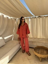 Loose summer shirt straight pants women 2 piece outfits